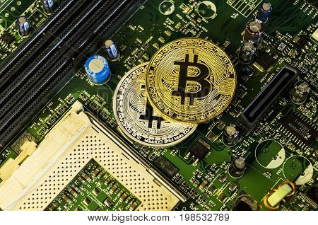 Omsk, Russia - August 4, 2017: Bitcoin Is A Modern Way Of Exchange And This Crypto Currency Is A Con
