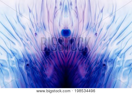 Abstract artistic background of thread like colorful splotch similar to lotus mandala. Watercolor gradient from dark blue to light purple