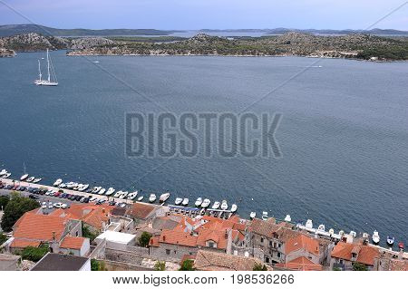 View of city Sibenik and surrounded Croatian islands