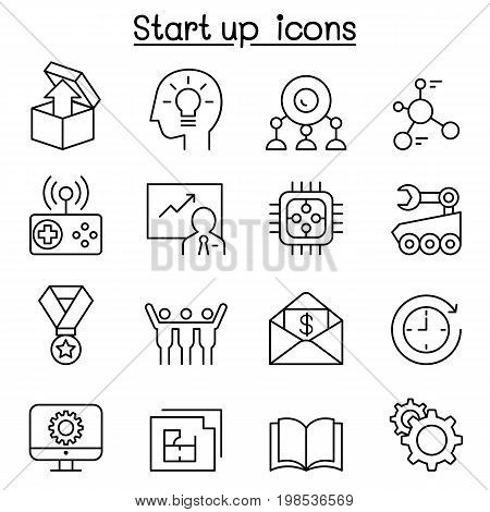 Start up icon set in thin line style