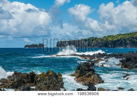 A view of Keanae Point in Maui Hawaii.