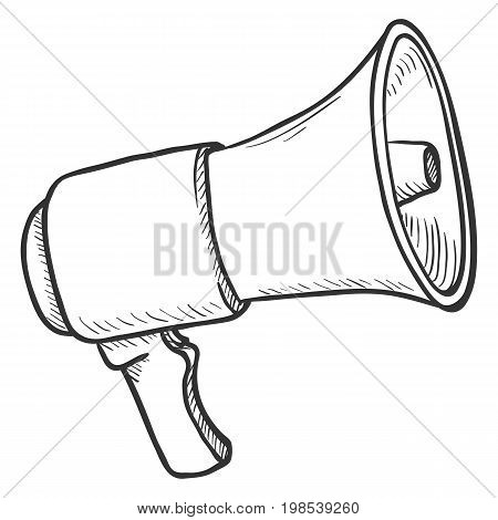 Vector Single Sketch Illustration - Loudspeaker On Isolated White Background