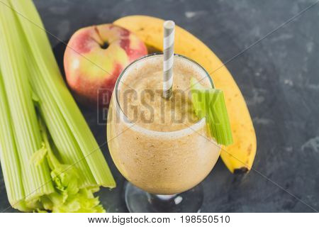 Green Smoothie With Celery, Banana And Apple