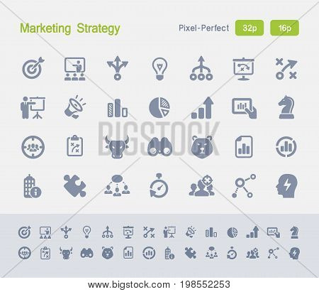 Marketing Strategy | Granite Icons - 28 professional pixel-perfect vector icons designed on a 32x32 pixel grid and redesigned on a 16x16 pixel grid for very small sizes.