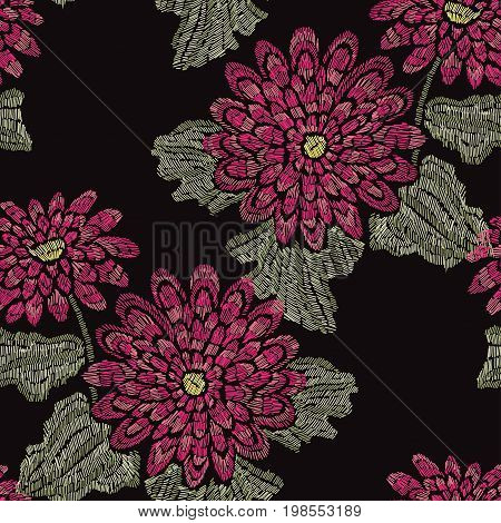 Elegant seamless pattern with hand drawn decorative gerbera flowers design elements. Floral pattern for invitations cards wallpapers print gift wrap manufacturing fabrics. Embroidery style