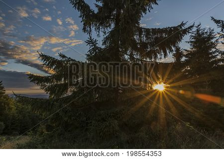 Sunrise on Velky Javonik hill in summer Slovakia morning