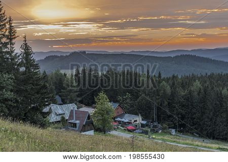 Sunset in summer evening near Kasarna village in west Slovakia