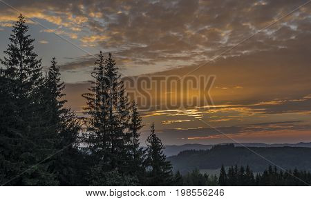 Sunset in summer evening near Kasarna village in west Slovakia