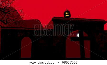 Semi Circular Arches At A Graveyard On Halloween