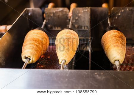 Trdelnik - traditional Czech hot sweet pastry sold in the streets of Prague
