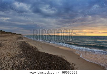 Sunset at Lild Strand Jammerbugten. Summer scene in Denmark.