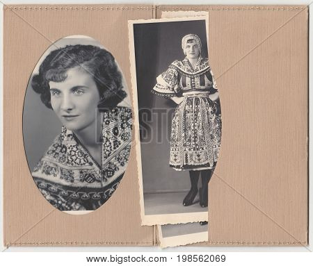 Hodonin, The Czechoslovak Republic - Circa 1920s: Vintage Photo Shows Set Of Photos Show Woman In A 