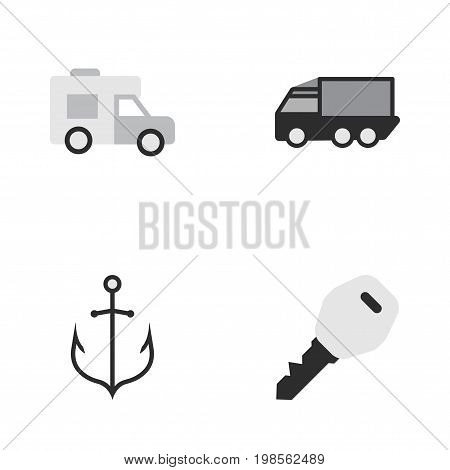 Elements Van, Armature, Open And Other Synonyms Wagon, Lock And Van.  Vector Illustration Set Of Simple Traffic Icons.