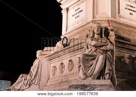 Column of Pedro IV on Rossio Square, Pedro IV Square, Praca de D. Pedro IV in the city of Lisbon at night, in Portugal