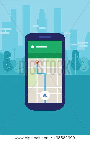 mobile phone navigation map into city screen smart-phone application vector travel