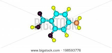 4-Aminosalicylic acid or para-aminosalicylic acid is an antibiotic primarily used to treat tuberculosis. 3d illustration