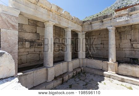 Ancient city Sagalassos ruins columns and big stones