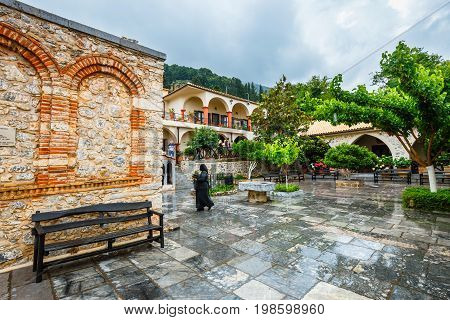 Kera, Crete Island, Greece - June 08, 2017: Unidentified People Visit Ancient Monastery Kera Kardiot