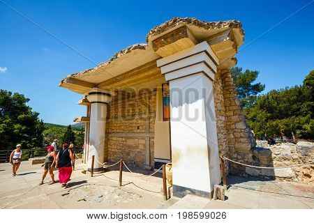 Knossos, Crete, June 10, 2017: Scenic Ruins Of The Minoan Palace Of Knossos. Knossos Palace Is The L