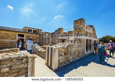 Knossos, Crete, June 10, 2017: Scenic Ruins Of The Minoan Palace Of Knossos. Knossos Palace Is The L