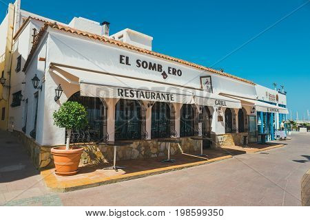 Coralejo, Fuerteventura Island, Spain - April 03, 2017: Street View Of Corralejo With Bars And Resta