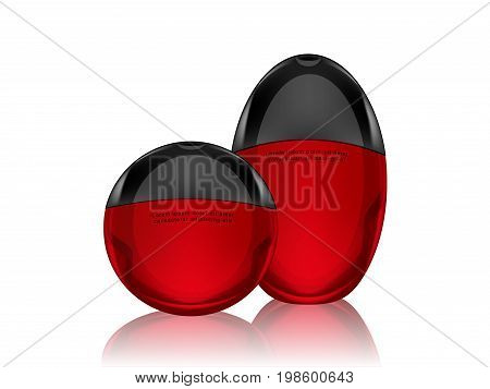 Brown Glass Round Alcohol Bottle Or Perfume Bottle. Red With Black Cap.