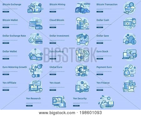 Currencies Conceptual Banner Design | Set of great banner flat design illustration concepts for currency, business, finance and much more.