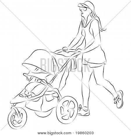 An image of a mom pushing a baby stroller.