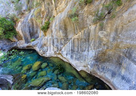 Mountain river with pristine water in Sapadere canyon