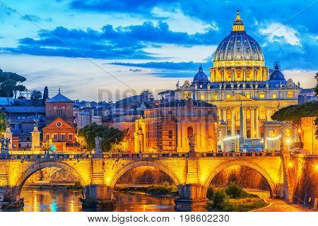 View On Bridge Vittorio Emanuele Ii (ponte Vittorio Emanuele Ii) And Vatican City St. Peter's Basili