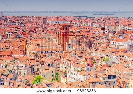 Panoramic View Of Venice From The Campanile Tower Of St. Mark's Cathedral (campanile Di San Marco). 