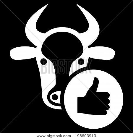 Cow Thumb Up vector icon. Flat white symbol. Pictogram is isolated on a black background. Designed for web and software interfaces.