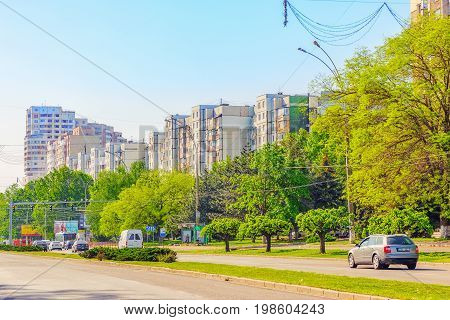 Chisinau, Moldova - May 07,2017 : City View Of One Of The Main Avenues Of Chisinau Is Dacia Avenue I