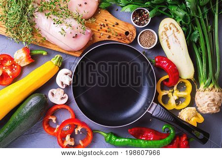 Raw Chicken Breast Fillets With Various Vegetables Ingredients