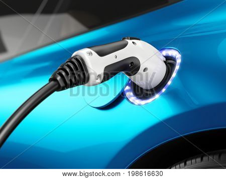 Electric car concept - Charging modern electric car. 3d illustration.
