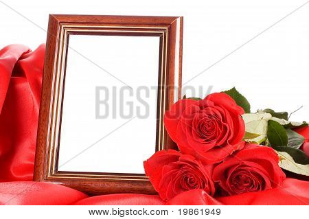 Rosa rossa con un quadro per foto