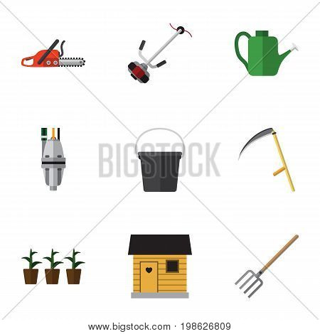 Flat Icon Farm Set Of Pump, Grass-Cutter, Pail And Other Vector Objects