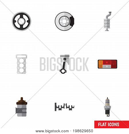 Flat Icon Component Set Of Steels Shafts, Metal, Spare Parts And Other Vector Objects