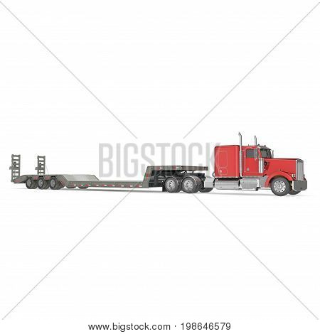 Truck with Double Drop Trailer on white background. 3D illustration, clipping path
