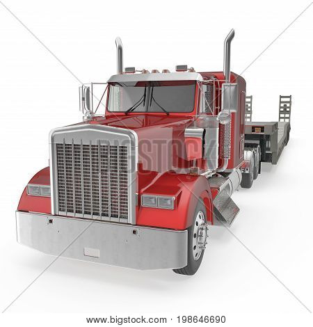 Truck with Double Drop Trailer on white background. 3D illustration, clipping path