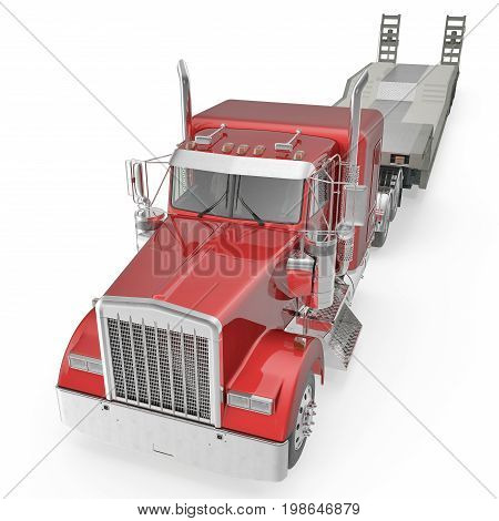 Truck with Double Drop Trailer on white background. 3D illustration, clipping path