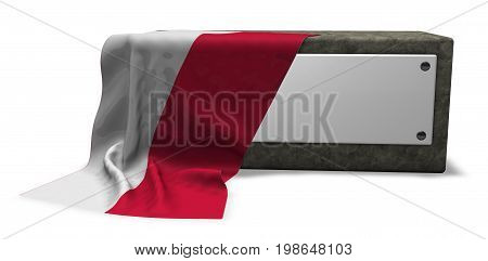 stone socket with blank sign and flag of poland - 3d rendering