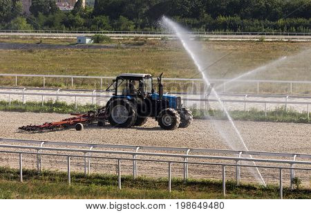 PYATIGORSK,RUSSIA - AUGUST 06,2017:Preparation of a racetrack racecourse in Pyatigorsk - the oldest and the largest racecourses in Russia.
