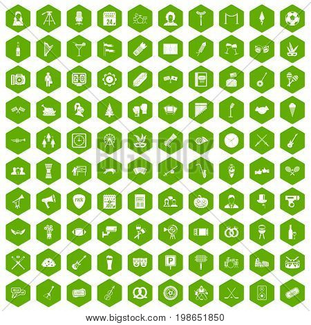 100 meeting icons set in green hexagon isolated vector illustration