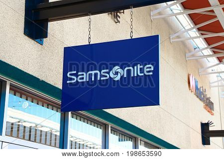 LAS VEGAS, NEVADA - October 11, 2016: Samsonite Logo On Store Front Sign in the famous Premium outlet North at Las Vegas,NV.