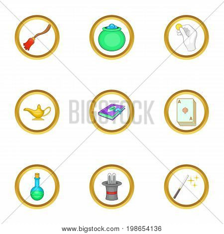 Magic items icons set. Cartoon set of 9 magic items vector icons for web isolated on white background