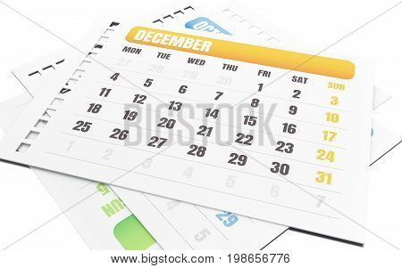 3D December Month Tear Off Calendar