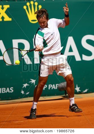 MONTE CARLO Monako 21 Nisan Ivo Minar Çek Cumhuriyeti ATP Masters Turnuvası Mo rekabet