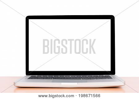 nootbook on the wood White background clipping path