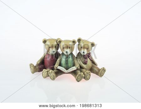Retro teddy Bear toys sitting isolate background. Education concept